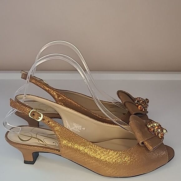 J. Renee Jadan Copper Bronze Satin Peep Toe  Kitten Heel Slingback  Size 7.5 N - Picture 7 of 14